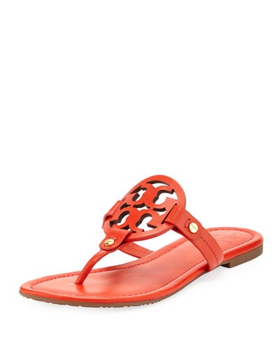 Tory Burch Miller Leather Logo Flat Slide Sandal Red neiman marcus st. patrick's day sale