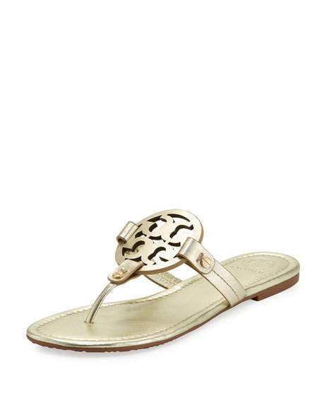 Tory Burch Miller Leather Logo Sandal Gold Neiman Marcus st. patrick's day sale