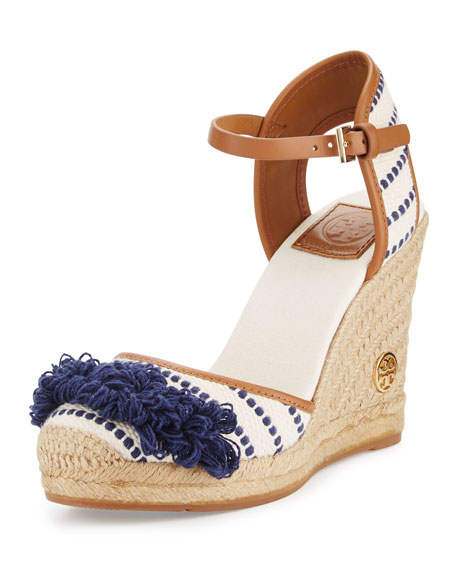 Tory Burch Shaw Striped Espadrille Wedge Pump Blue Neiman Marcus st. patrick's day sale