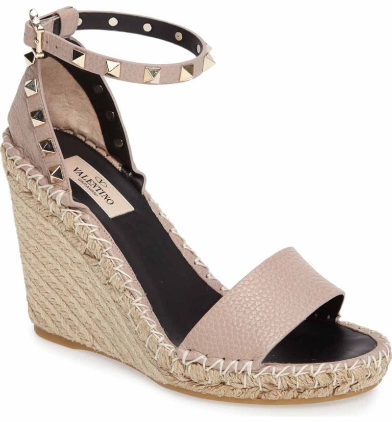VALENTINO 'Rockstud' Espadrille Wedge Sandals Nude platform espadrille wedge sandals spring 2017