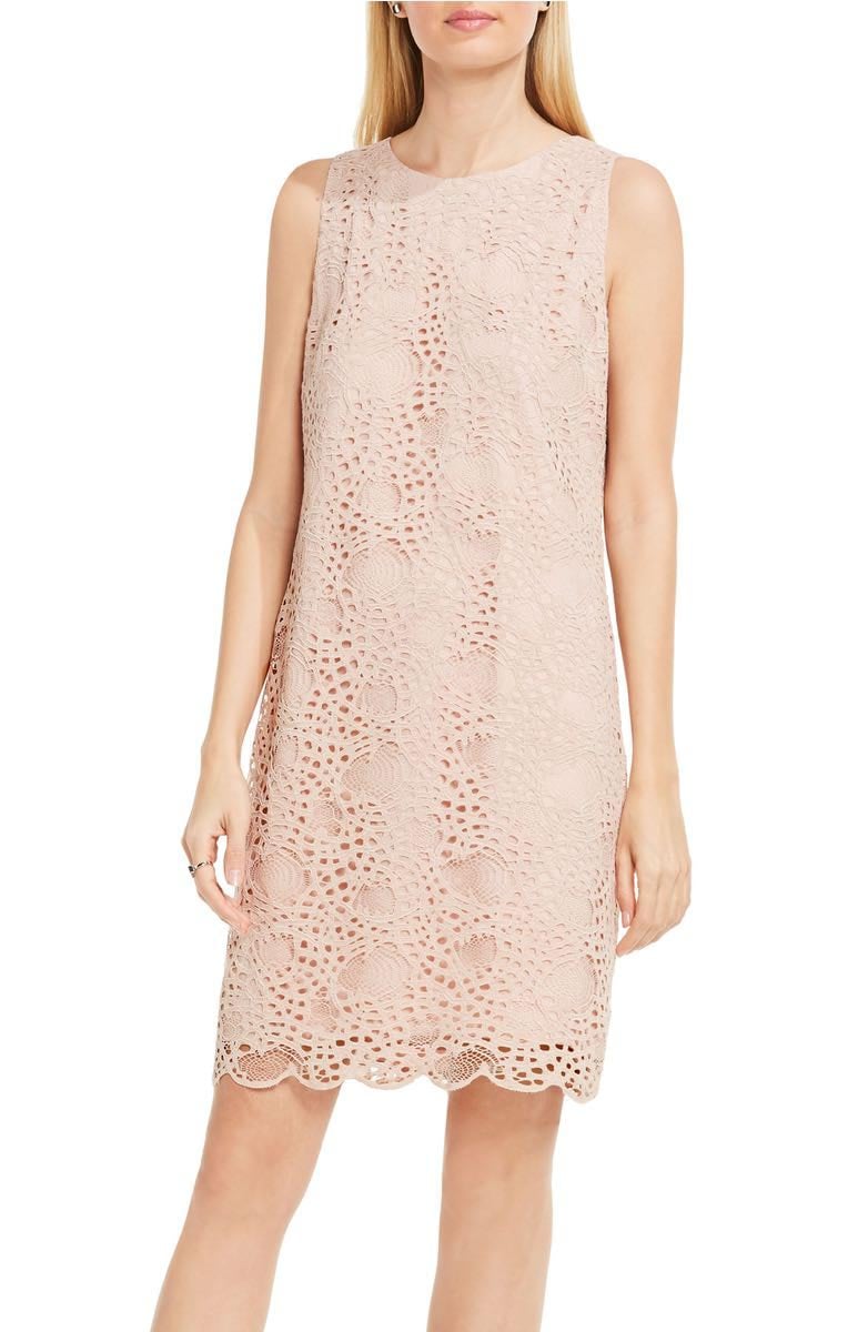 VINCE CAMUTO Lace Shift Dress Coral Sands lace shift dresses spring wedding guest