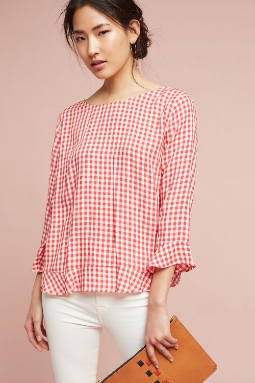 Velvet by Graham & Spencer Gingham Ruffle Blouse Red Motif gingham tops spring 2017