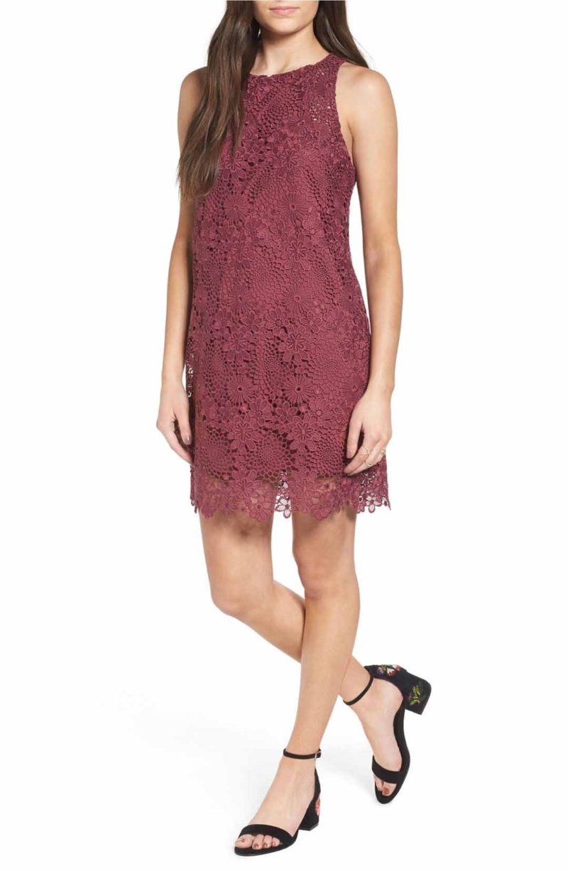 WAYF Racerback Lace Minidress Rose lace shift dresses for spring wedding guest season