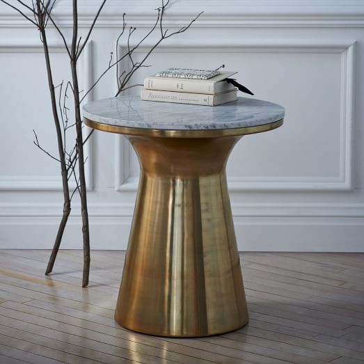 West Elm Marble Topped Pedestal Side Table - White Marble/Antique Brass west elm buy more save more sale