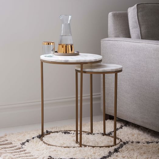 West Elm Round Nesting Side Tables Set - Marble/Antique Brass west elm buy more save more sale