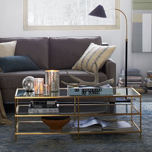 West Elm Terrace Coffee Table Brass Mid-Century Mirrored Glass west elm buy more save more sale