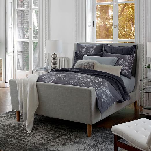 West Elm Upholstered Sleigh Bed - Linen Weave west elm buy more save more sale