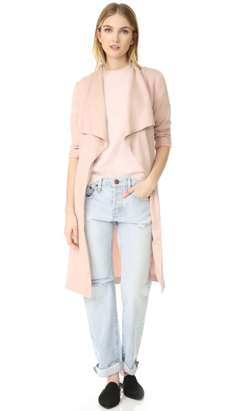 cupcakes and cashmere Abria Drape Front Coat Pale Pink trench coats spring 2017