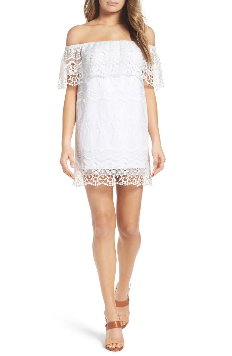 ALI & JAY Main Stage Off The Shoulder Lace Minidress White off the shoulder dresses kentucky derby