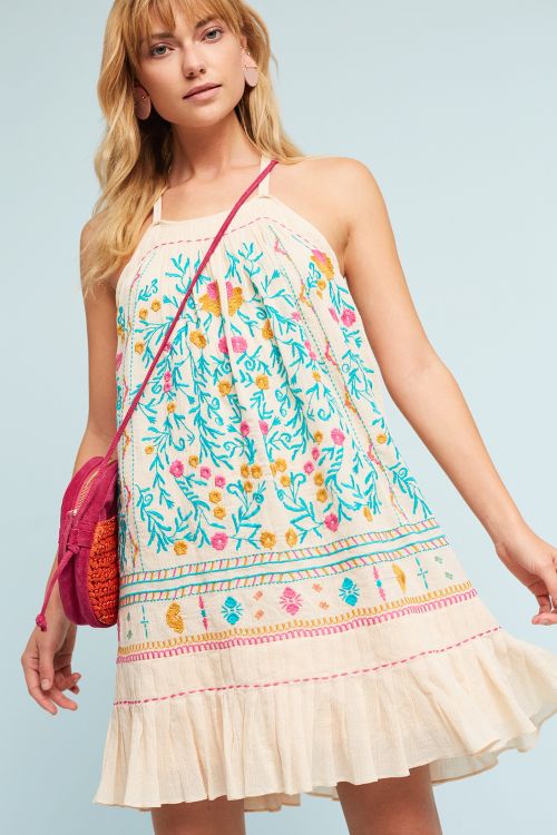 Akemi + Kin Vinales Swing Dress Embroidered Cream Anthropologie dresses sale