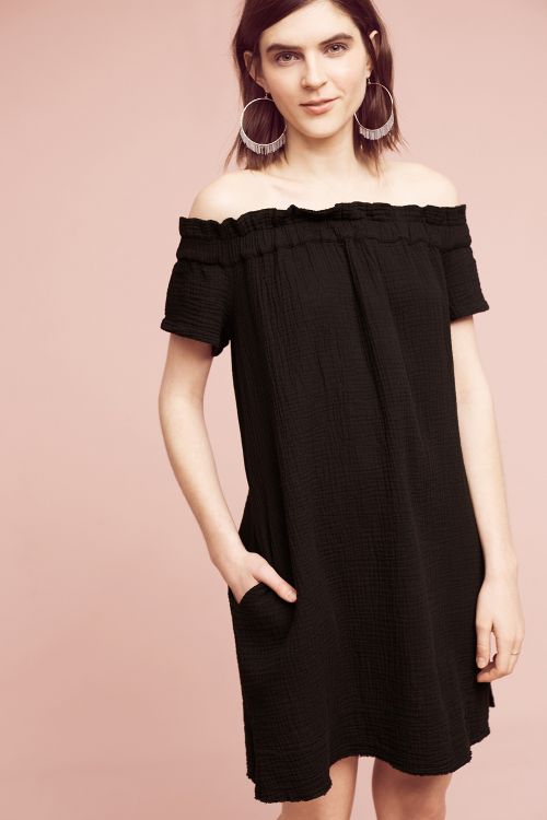 Amadi Maella Off-The-Shoulder Tunic Dress Black Anthropologie dresses sale