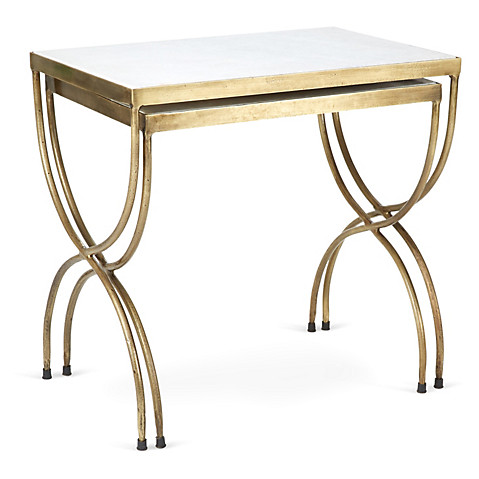 Asst. of 2 Andrews Nesting Tables Brass Marble Top One Kings Lane Blowout Sale
