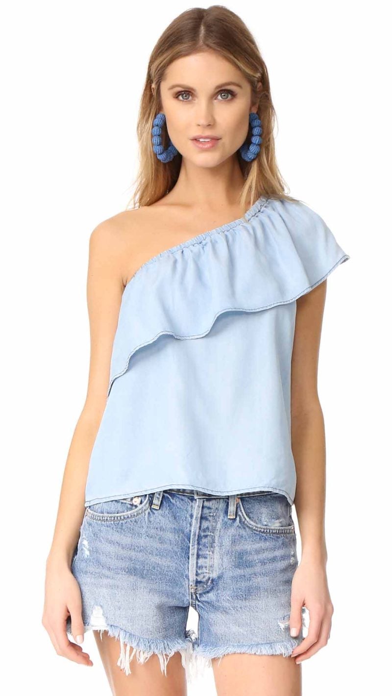 BB Dakota Inez Chambray One Shoulder Ruffle Top Light Blue Shopbop event of the season sale