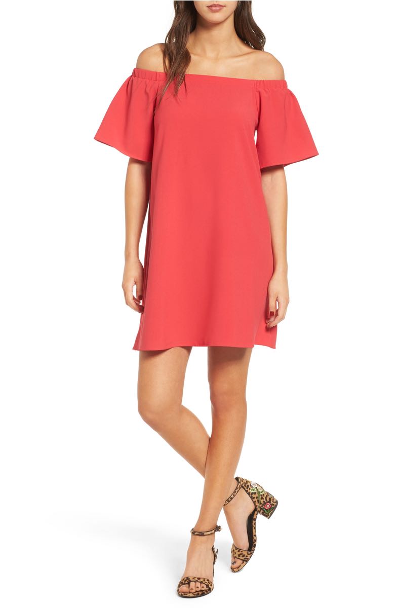 BP. Off The Shoulder Shift Dress Coral Terra kentucky derby off the shoulder dresses