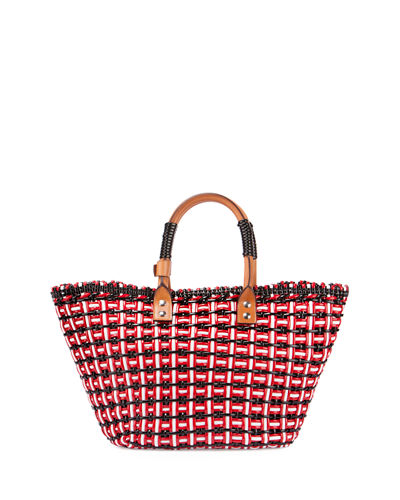 Balenciaga Bistro Cabas Small Straw Tote Bag Red White Black straw totes spring 2017