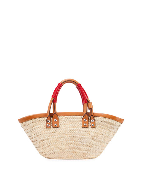 Balenciaga Bistro Panier Small Straw Tote Bag Natural Red straw totes spring 2017