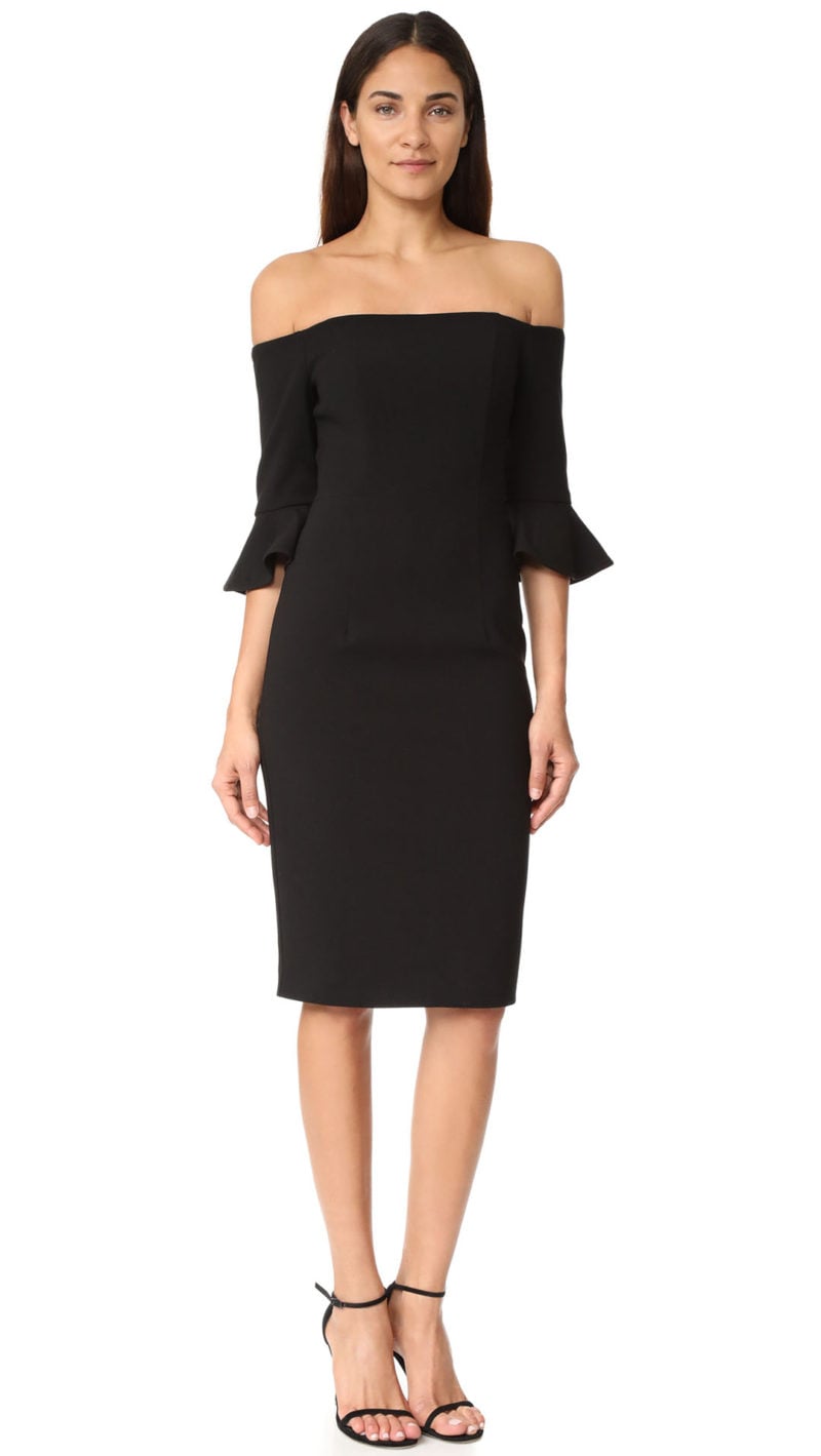 Black Halo Madigan Off The Shoulder Sheath Dress Bell Sleeves Black off the shoulder dresses kentucky derby