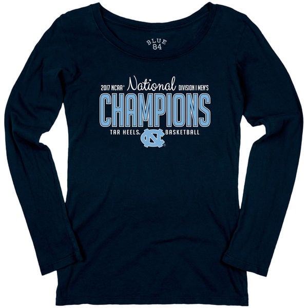 Blue 84 North Carolina Tar Heels Women's Navy 2017 NCAA Men's Basketball National Champions Scoop Neck Long Sleeve T-Shirt