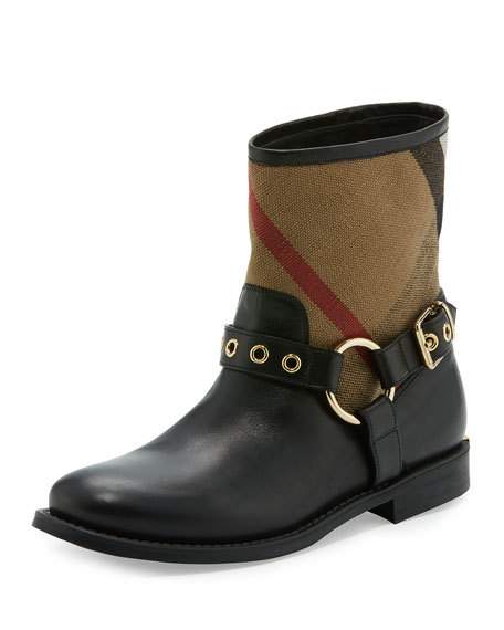 Burberry Queenstead Check Ankle Boot, Black Neiman Marcus Shoe Sale
