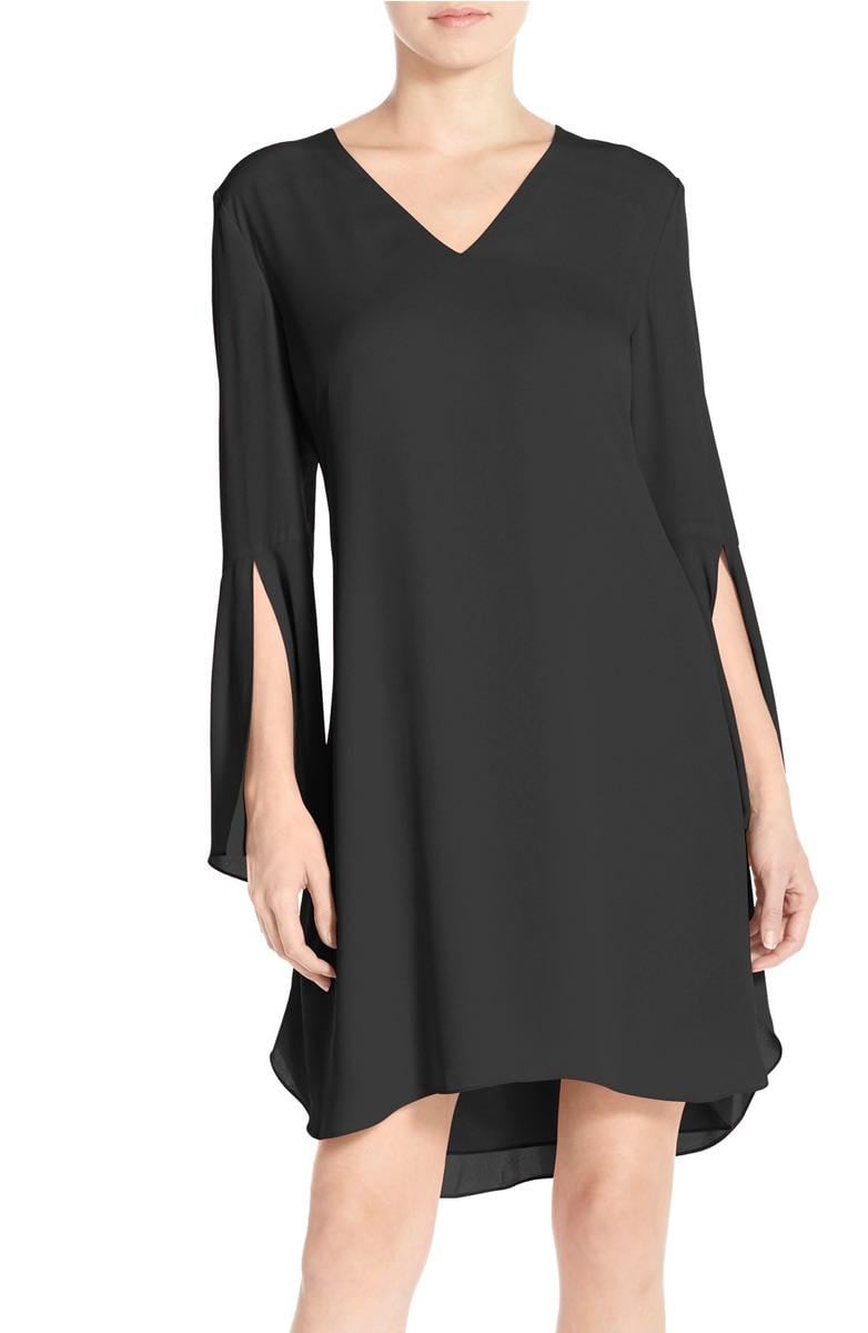 CHELSEA28 Bell Sleeve Chiffon A-Line Dress Black long sleeve dresses spring easter 2017