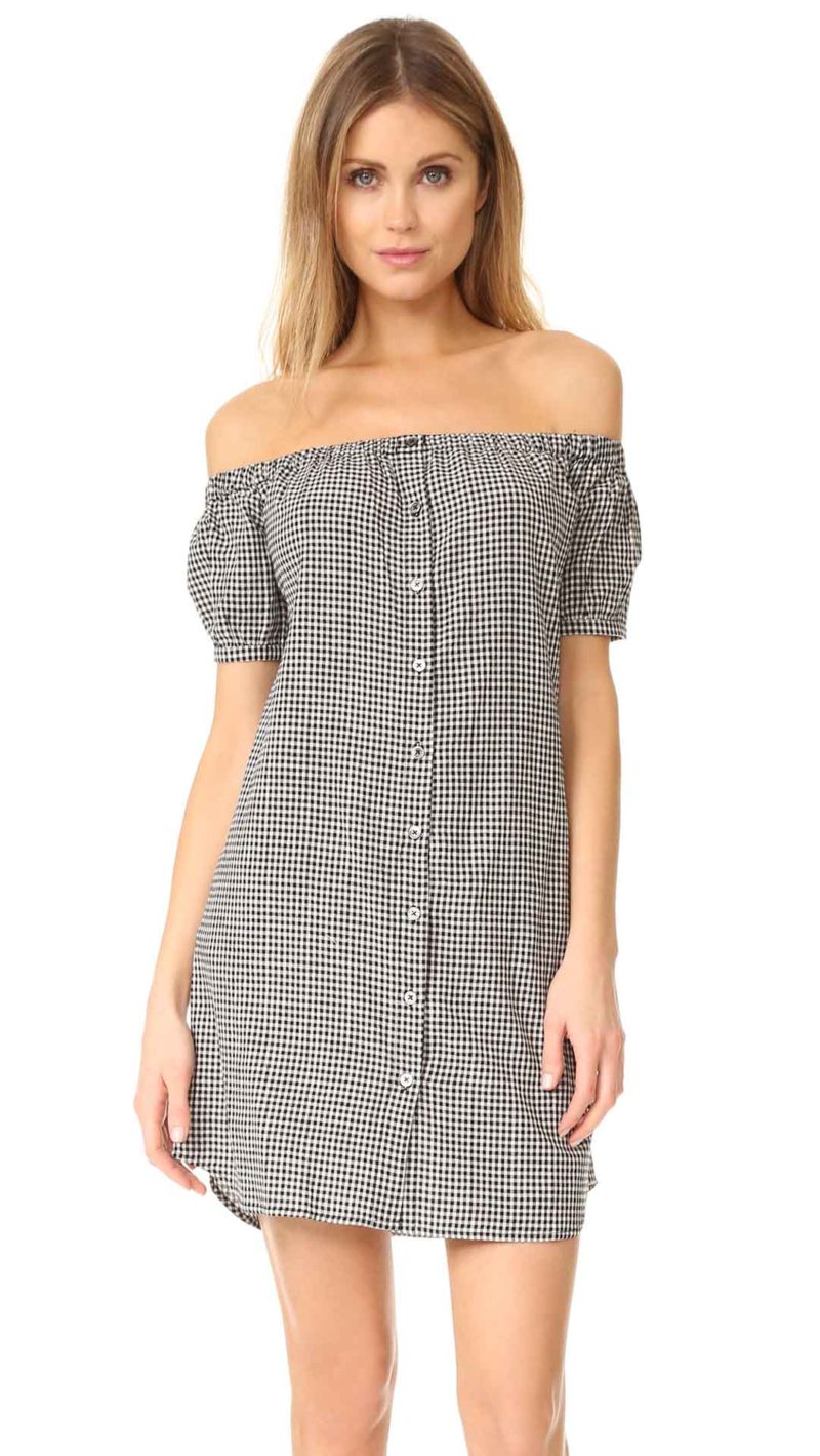 Capulet Sofia Off Shoulder Mini Dress Black Gingham dresses spring 2017