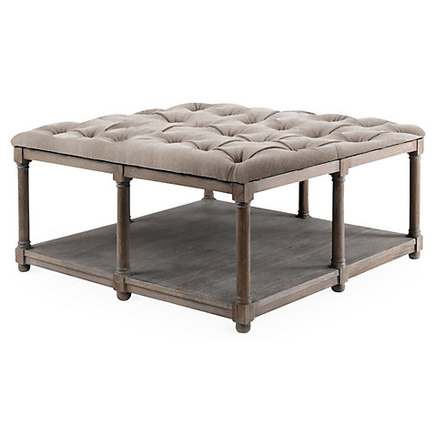 Cecily Coffee Table, Burnt Driftwood Tufted Upholstered One Kings Lane Blowout Sale