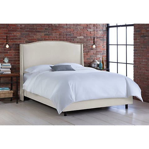 Cole Wingback Upholstered Bed, Talc Linen Nailhead Trim One Kings Lane Blowout Sale