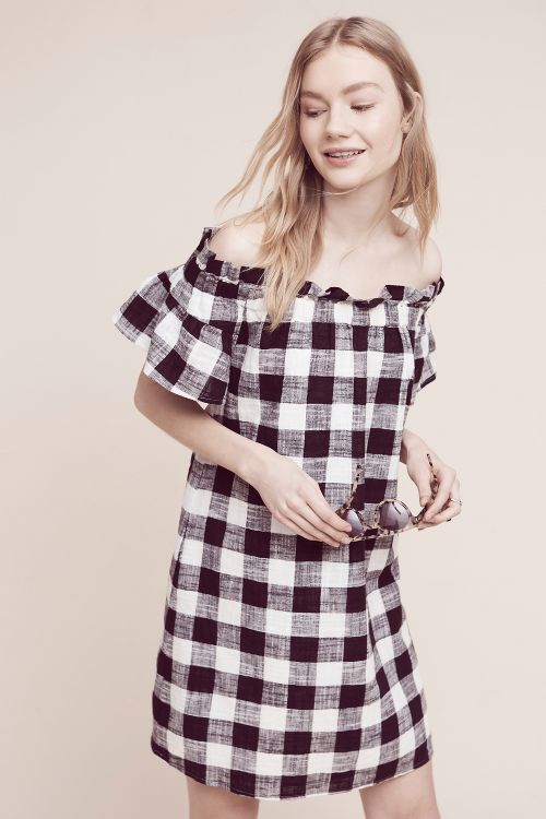 Corey Lynn Calter Gingham Off-The-Shoulder Dress Black kentucky derby party dresses