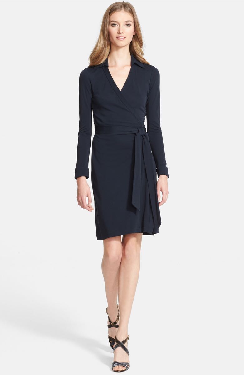 DIANE VON FURSTENBERG 'New Jeanne Two' Jersey Wrap Dress Midnight long sleeve dresses spring easter 2017