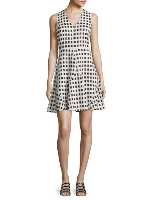 Derek Lam 10 Crosby Gingham Fit-&-Flare Dress Black White gingham dresses spring 2017