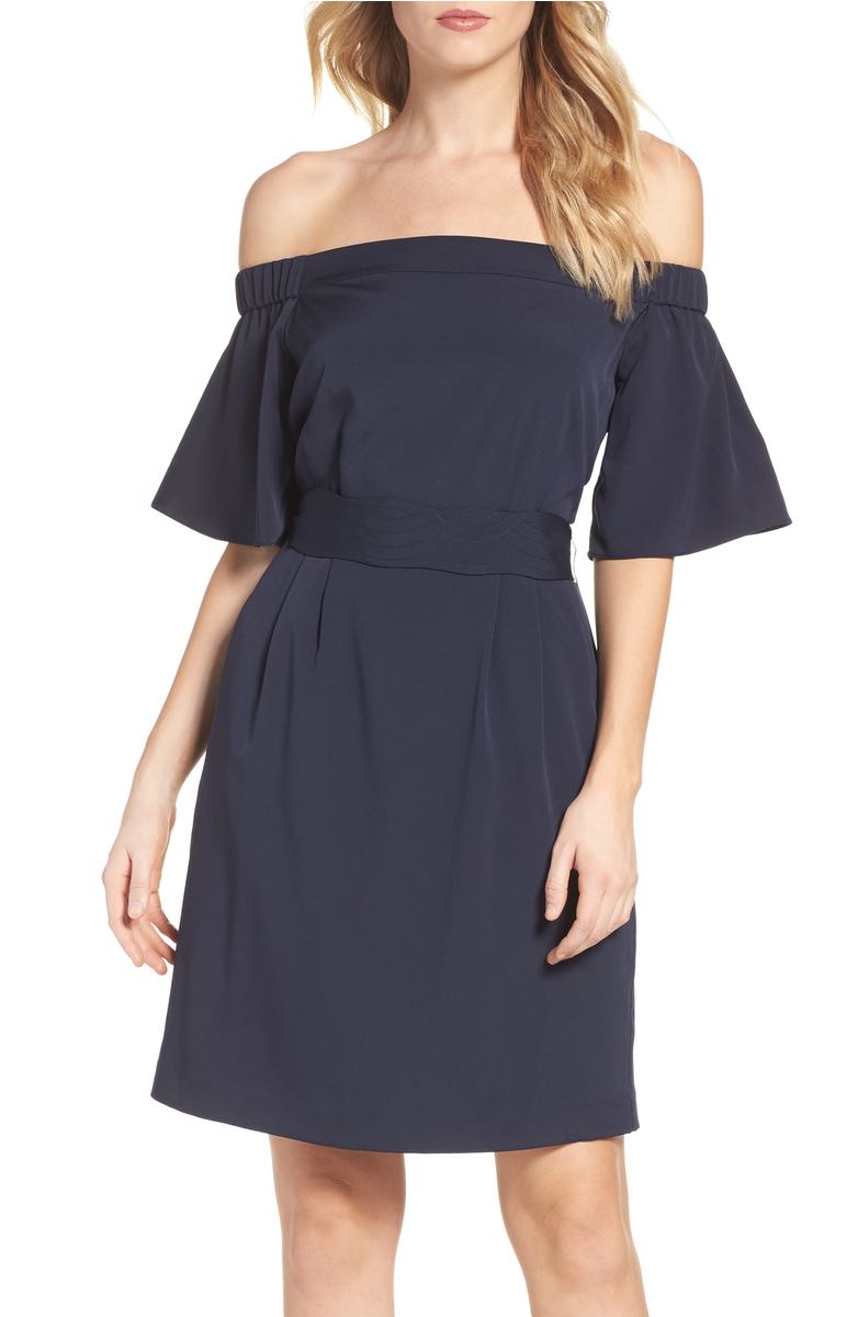 ELIZA J Off The Shoulder Dress Bell Sleeves Navy Blue off the shoulder dresses kentucky derby