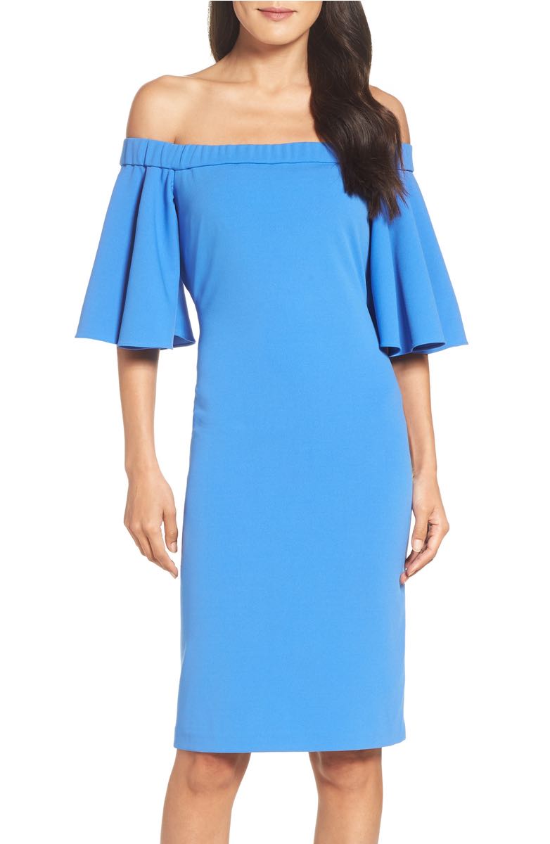 ELIZA J Off the Shoulder Sheath Dress Blue off the shoulder dresses kentucky derby