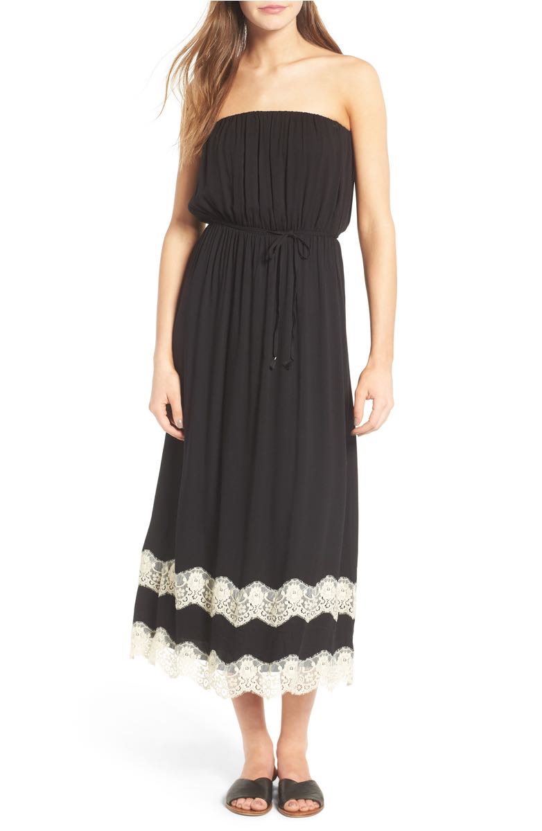 ELLA MOSS Trinity Strapless Midi Dress Black Eyelash Lace Trim STRAPLESS DRESSES KENTUCKY DERBY PARTY