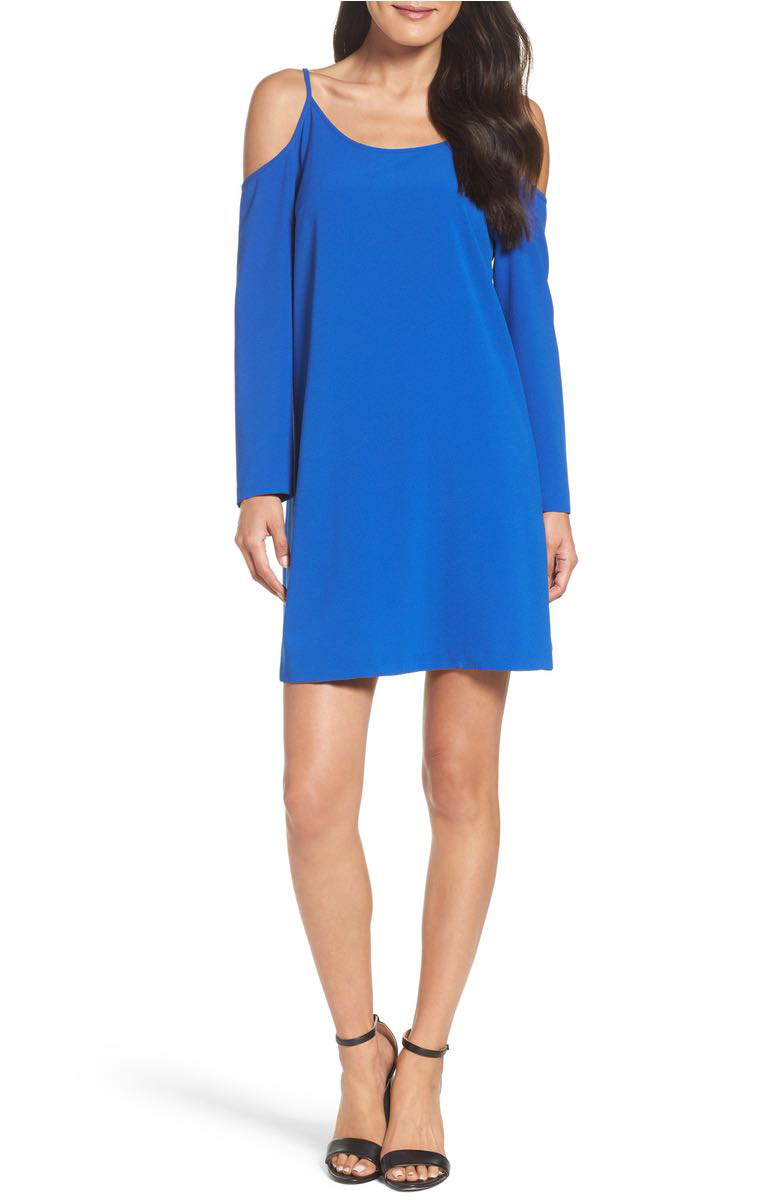 FELICITY & COCO Cold Shoulder Shift Dress Cobalt Blue long sleeve dresses easter 2017