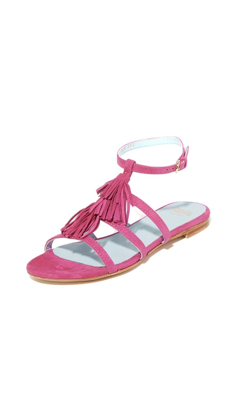 Frances Valentine Mia Fringe Flat Sandals Fuchsia