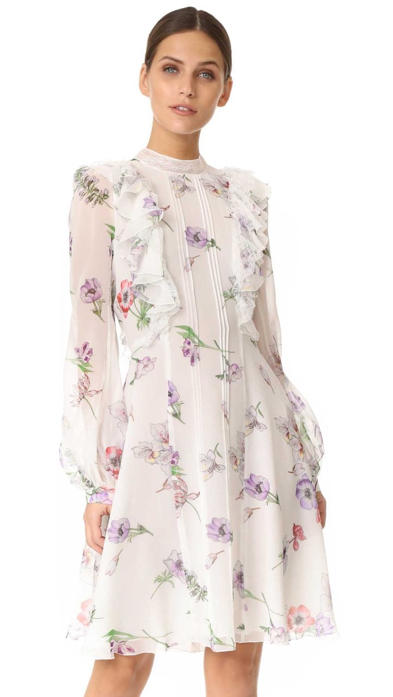 Giambattista Valli Long Sleeve Dress White Floral Print long sleeve dresses spring easter 2017