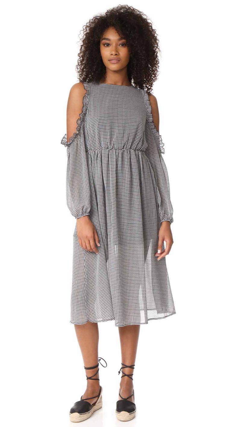 Glamorous Gingham Cold Shoulder Dress Black Gingham Print dresses spring