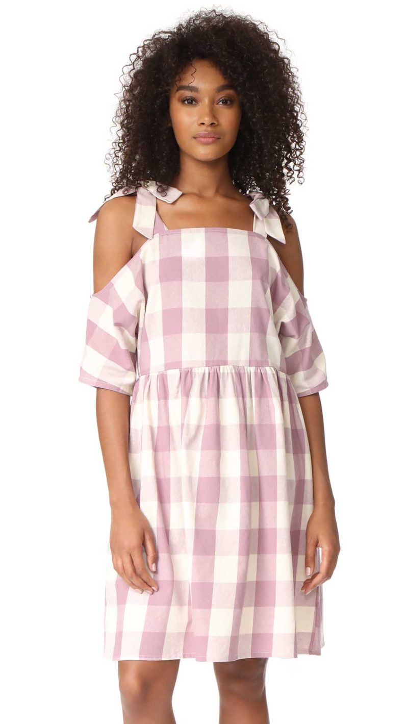Glamorous Gingham Cold Shoulder Dress Mauve Gingham dresses 