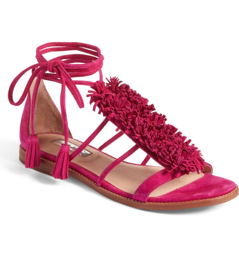 HALOGEN® Eliza Flat Sandal Fuschia Suede flat fringe sandals 
