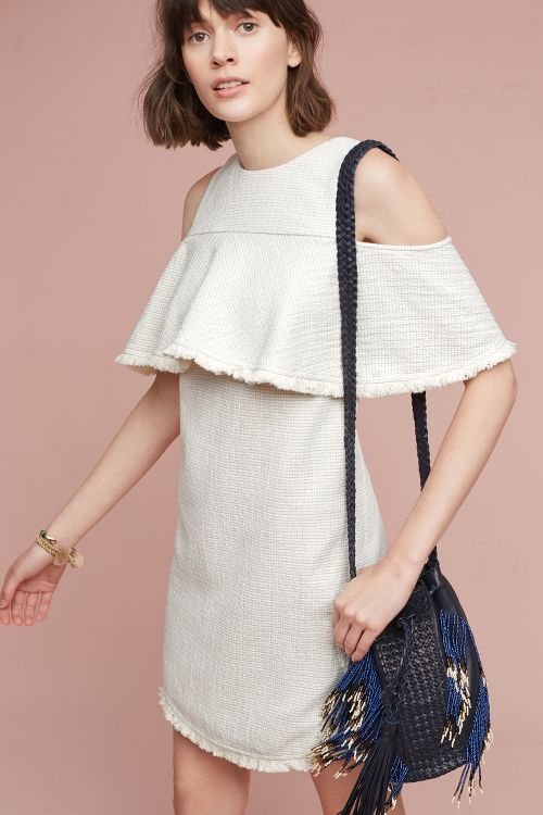 HD in Paris Tweeded Open-Shoulder Dress Cold Shoulder Dress Ivory Anthropologie dresses sale