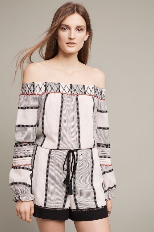 Hei Hei LaRue Off-The-Shoulder Romper Black Motif Anthropologie dresses sale
