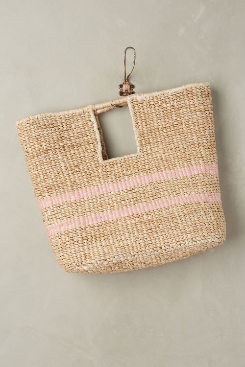 Indego Africa Blush-Striped Straw Bag Light Pink straw totes spring 2017