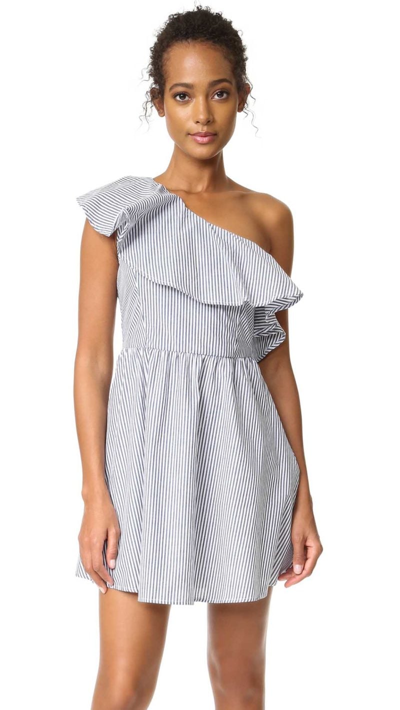 J.O.A. Stripe One Shoulder Dress Navy White one shoulder dresses kentucky derby