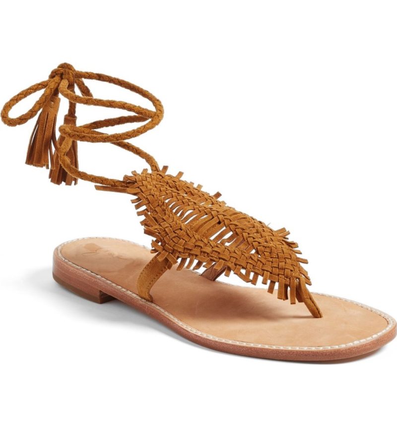 JOIE Kacia Ankle Wrap Sandal Fringe Whiskey flat fringe sandals spring 2017