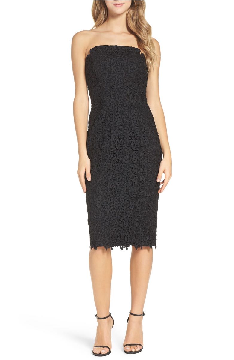 Jill Jill Stuart Strapless Floral Lace Midi Dress Black strapless dresses kentucky derby