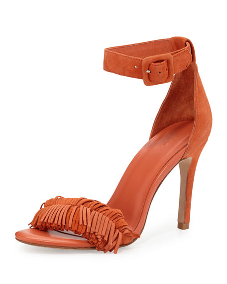 Joie Pippi Suede Fringe Sandal Tangerine Neiman Marcus Shoe Sale