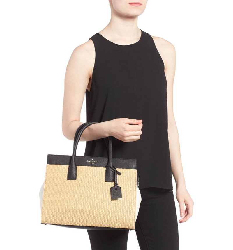 KATE SPADE NEW YORK cameron street - candace straw satchel black straw totes spring 2017