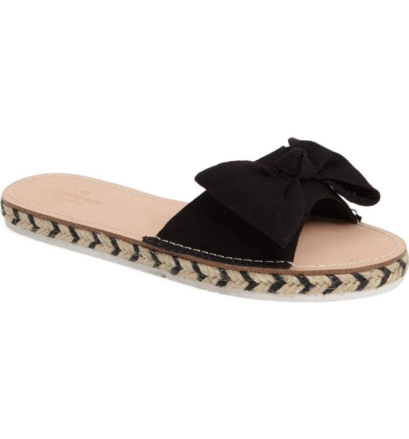 KATE SPADE NEW YORK idalah bow espadrille slide sandals black canvas