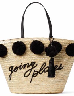 KATE SPADE NEW YORK lewis way pompom straw tote black going places straw totes spring 2017