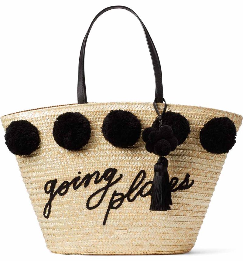 KATE SPADE NEW YORK lewis way pompom straw tote black going places straw totes spring 2017